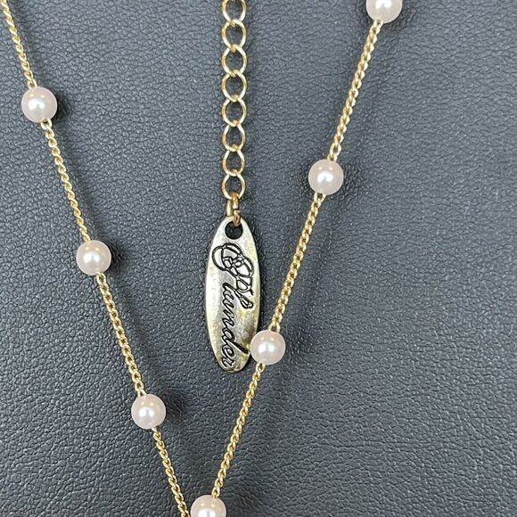 Plunder Design Brand Long Crystal & Faux Pearl Dangle Charm Station Necklace - Picture 3 of 6